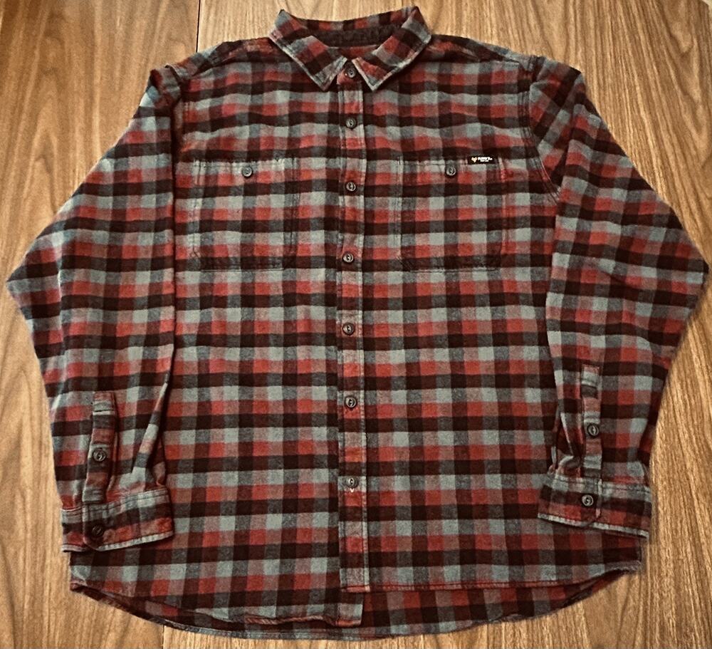 Hawx Work Gear Red/Gray/Black Plaid Cotton Flannel Long-Sleeve Shirt - Men’s 2XL